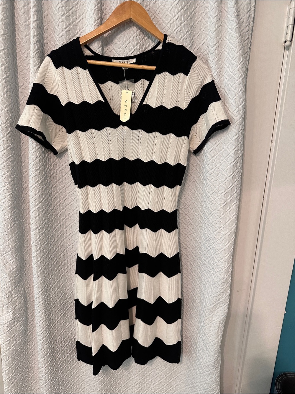 Cyrus Black and White Chevron Knit Dress